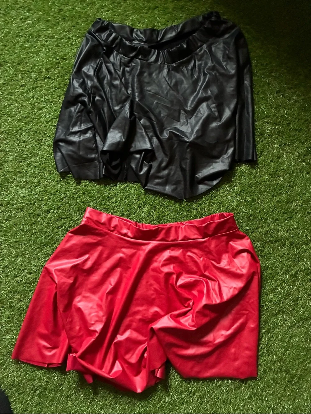 Women’s Faux Leather Skirt - Black and Red - Picture 3 of 3